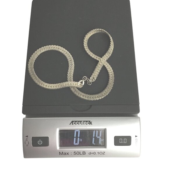 VTG Sterling Silver 925 Herringbone Chain Necklace 19β Diamond Cut Texture Italy - Picture 4 of 7